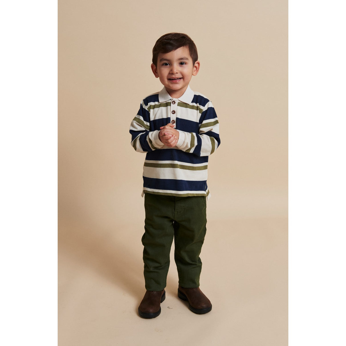 COPENHAGEN COLORS Green Combi Striped Pique Polo Blouse