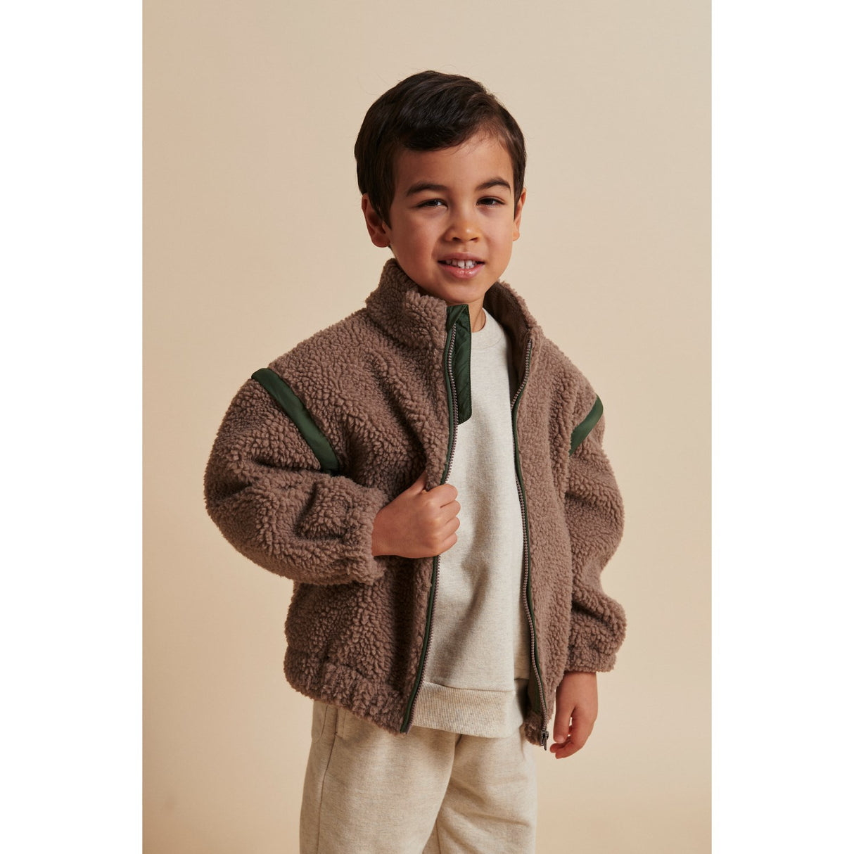 COPENHAGEN COLORS Natural/Green Comb. Teddy Jacket W. Removable Sleeves