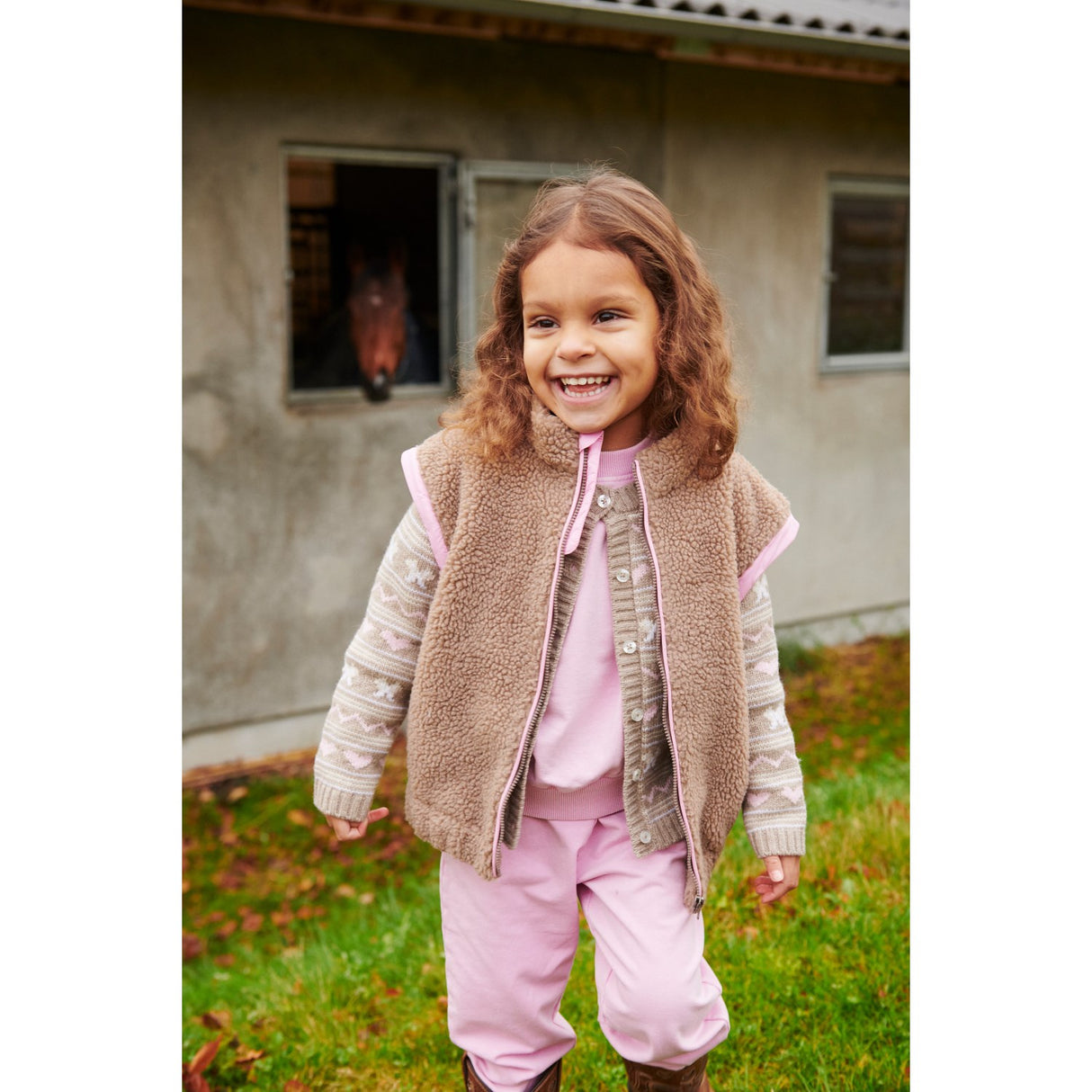 COPENHAGEN COLORS Natural/Pink Comb. Teddy Jacket W. Removable Sleeves