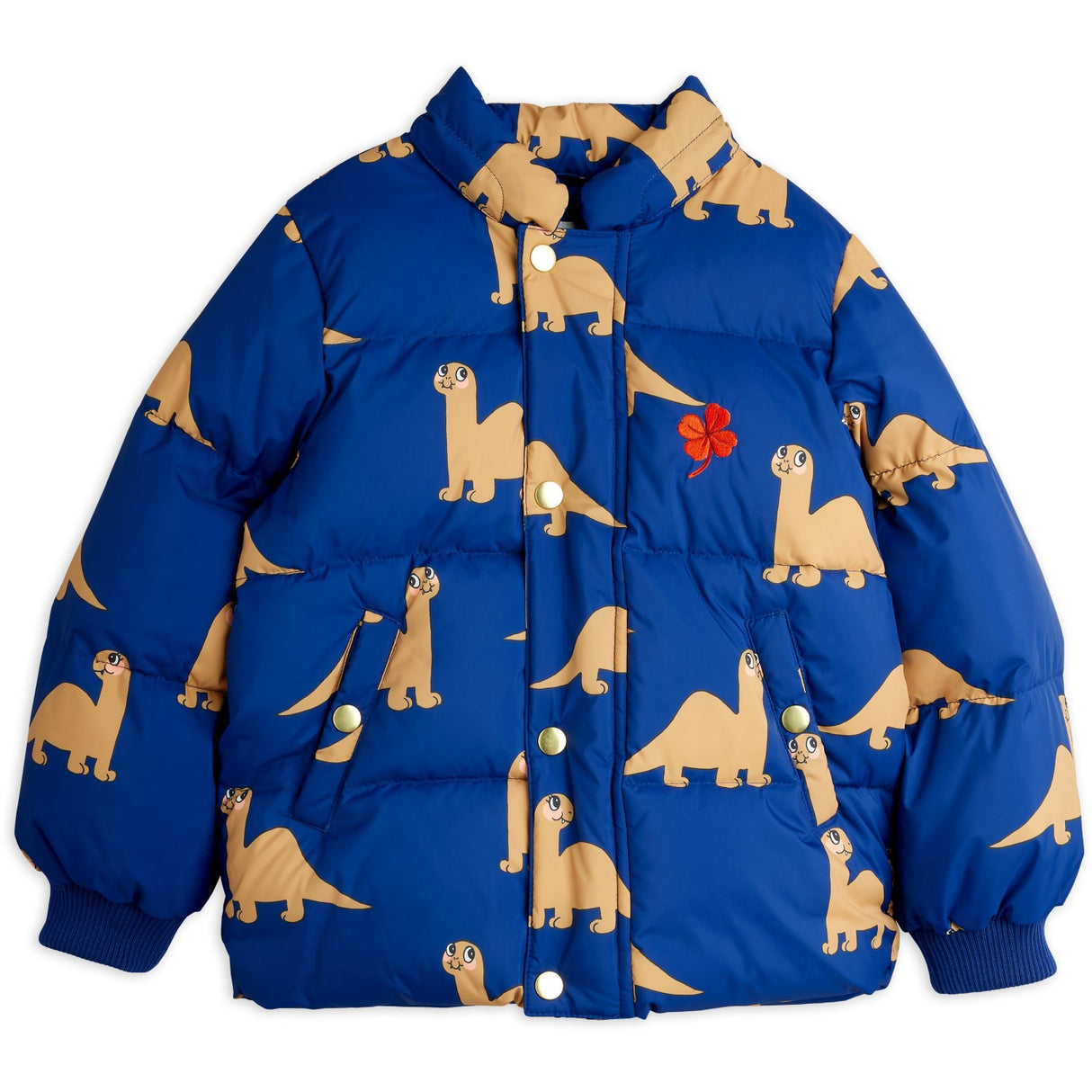 Mini Rodini Blue Dinos AOP Hooded Puffer