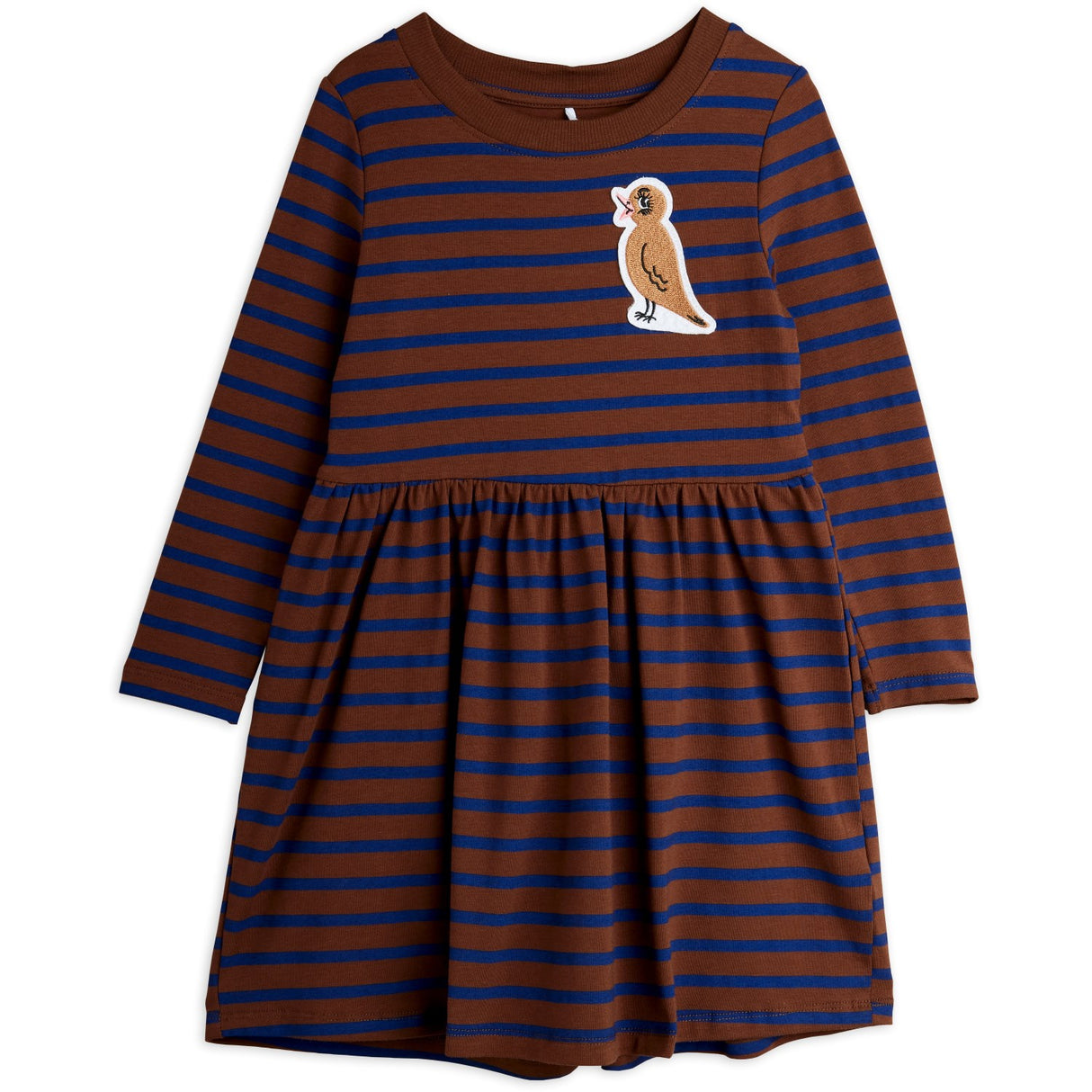 Mini Rodini Brown Stripe Bird Patch Ls Dress
