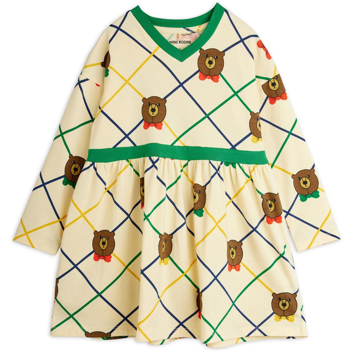 Mini Rodini Off-white Bear Check AOP Ls Dress