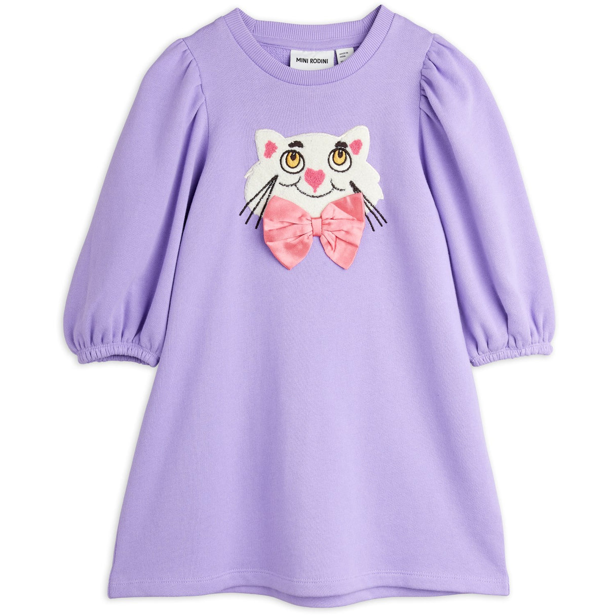 Mini Rodini Purple Cat With Bowtie Chenille Sweatdress