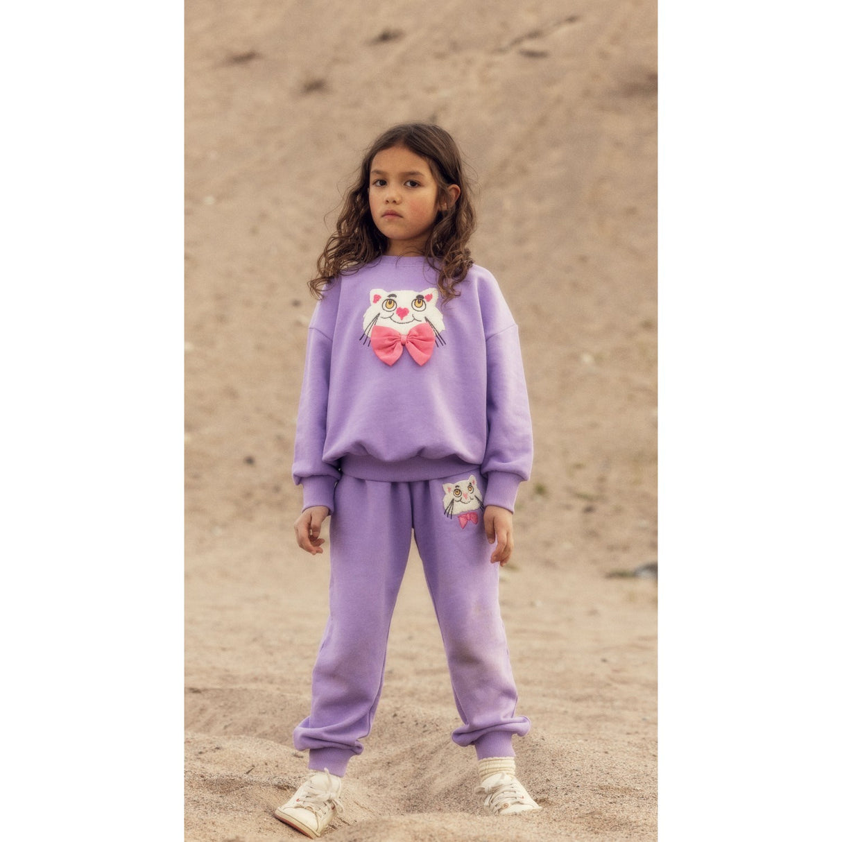 Mini Rodini Purple Cat With Bowtie Chenille Sweatshirt