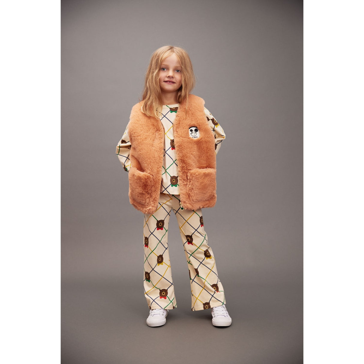 Mini Rodini Off-white Bear Check AOP Ss Tee