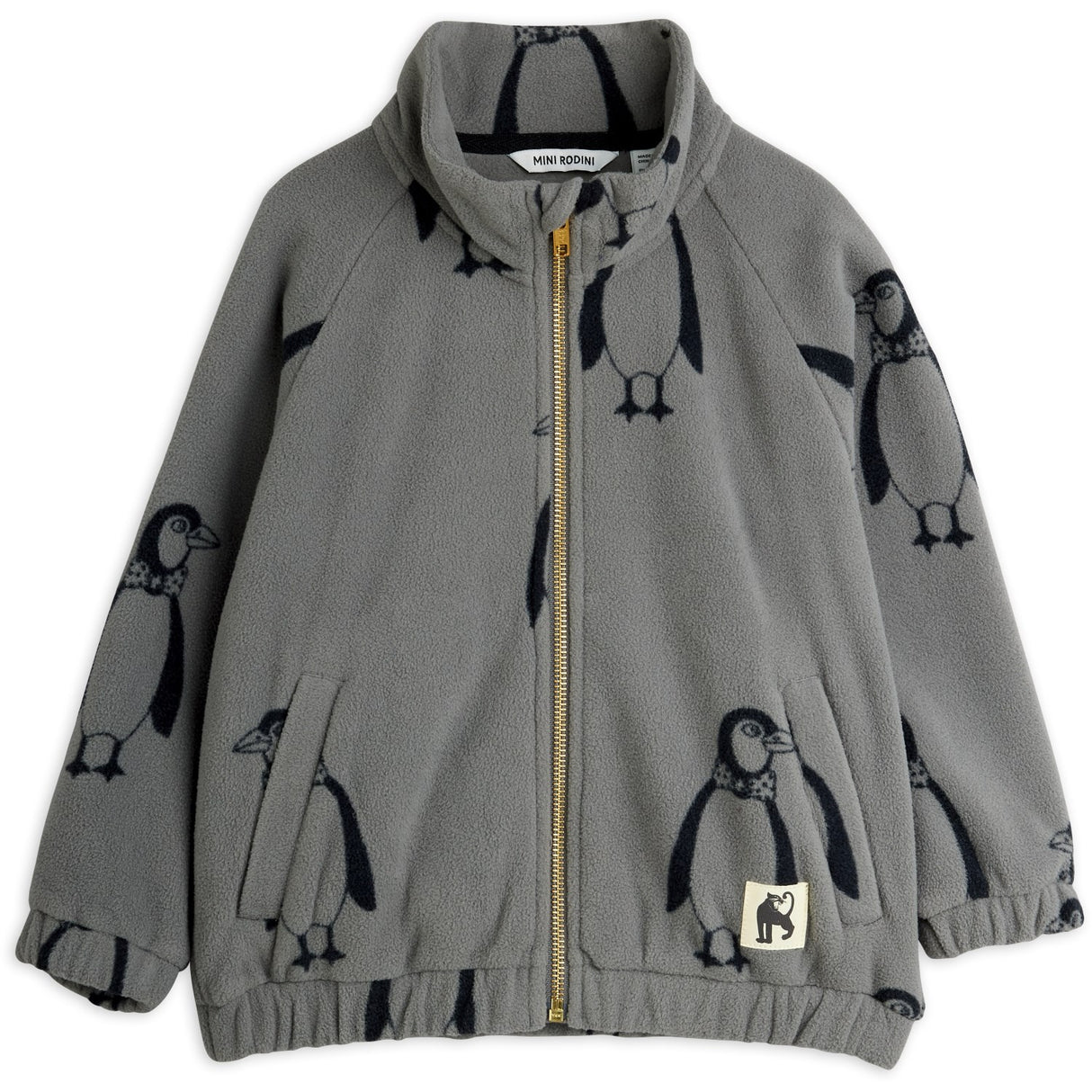Mini Rodini Grey Penguin AOP Fleece Jacket