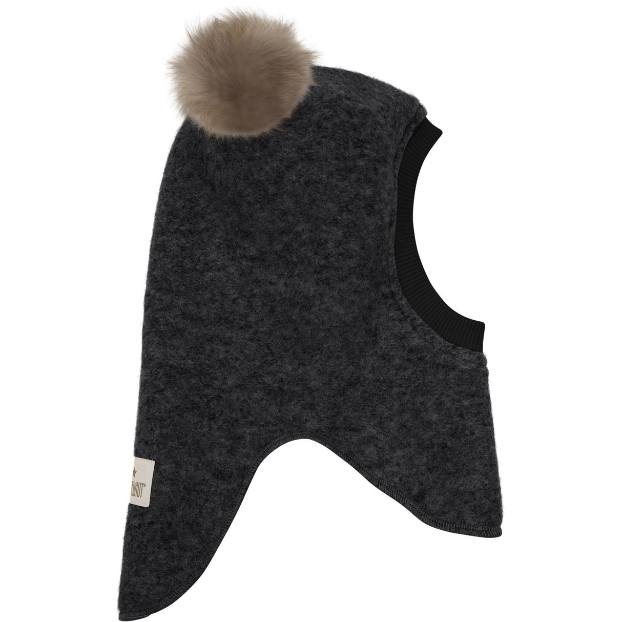 Huttelihut Dark Grey Melange Balaclava Wool Alpaca Pompoms