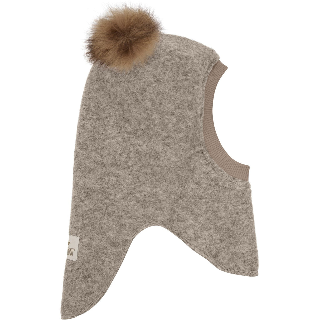 Huttelihut Camel Melange Balaclava Wool Alpaca Pompoms