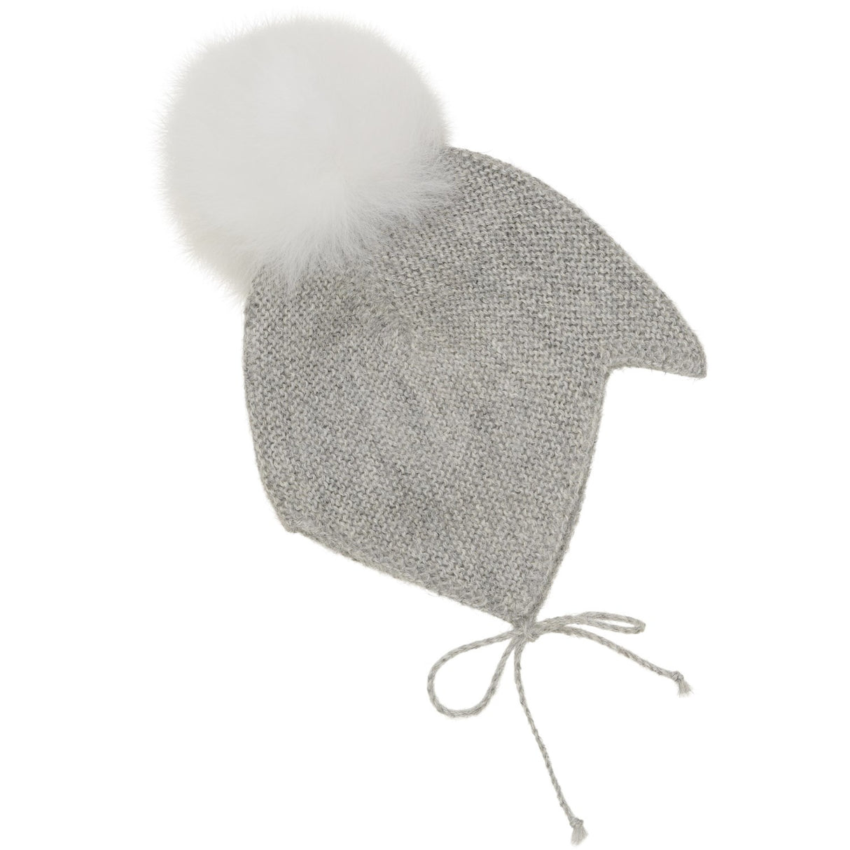 Huttelihut Medium Grey Melange Bonnet Wool Knit Alpaca Pompom