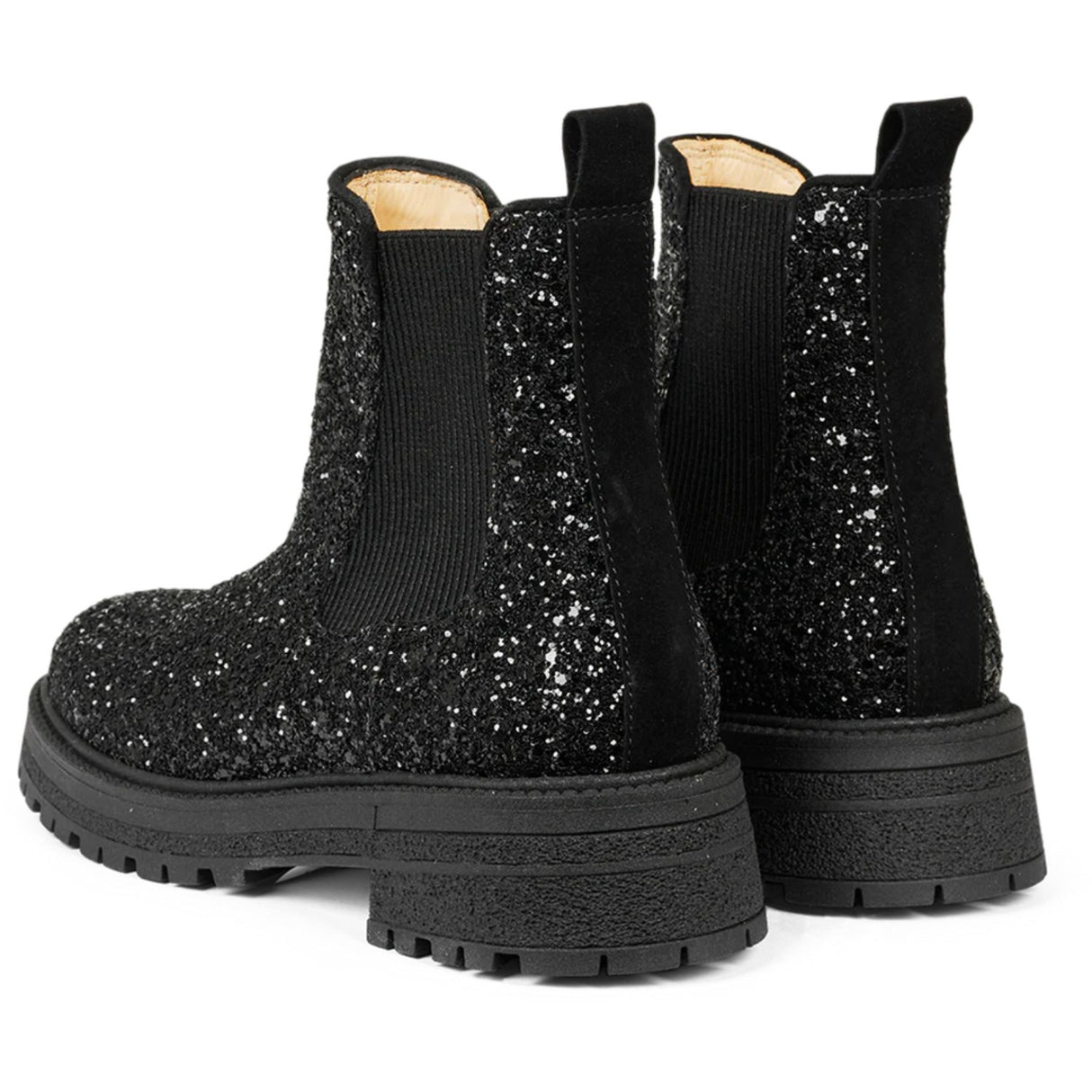 Angulus Chelsea Støvlet With Lace And Track-Sole Black Glitter/Black/Black