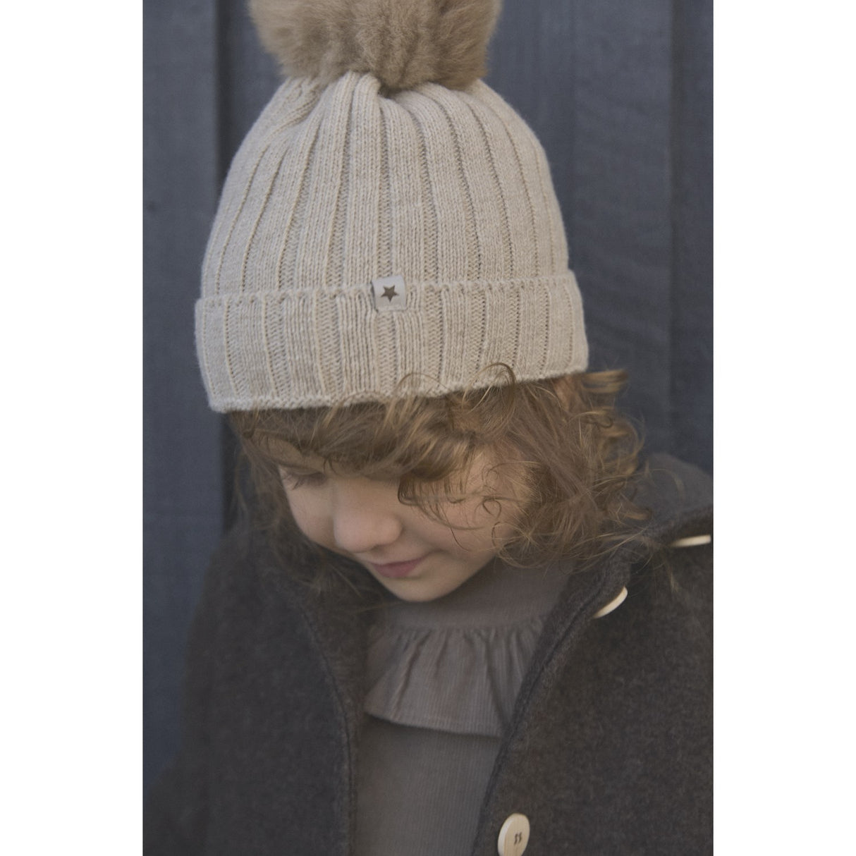 Huttelihut Sand Melange Hat Knit Alpaca Pompom