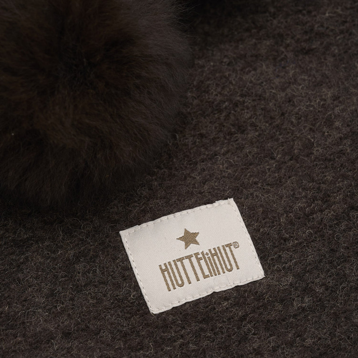 Huttelihut Dark Brown Melange Balaclava Wool Alpaca Pompoms