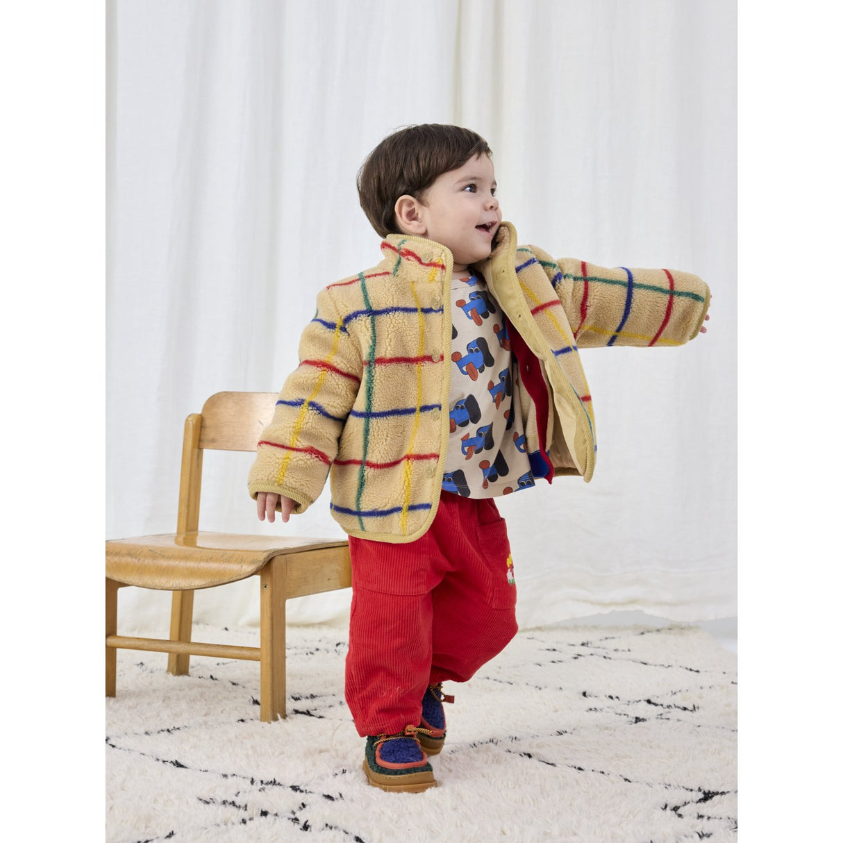 Bobo Choses Offwhite Stripe Color Sheepskin Jacket