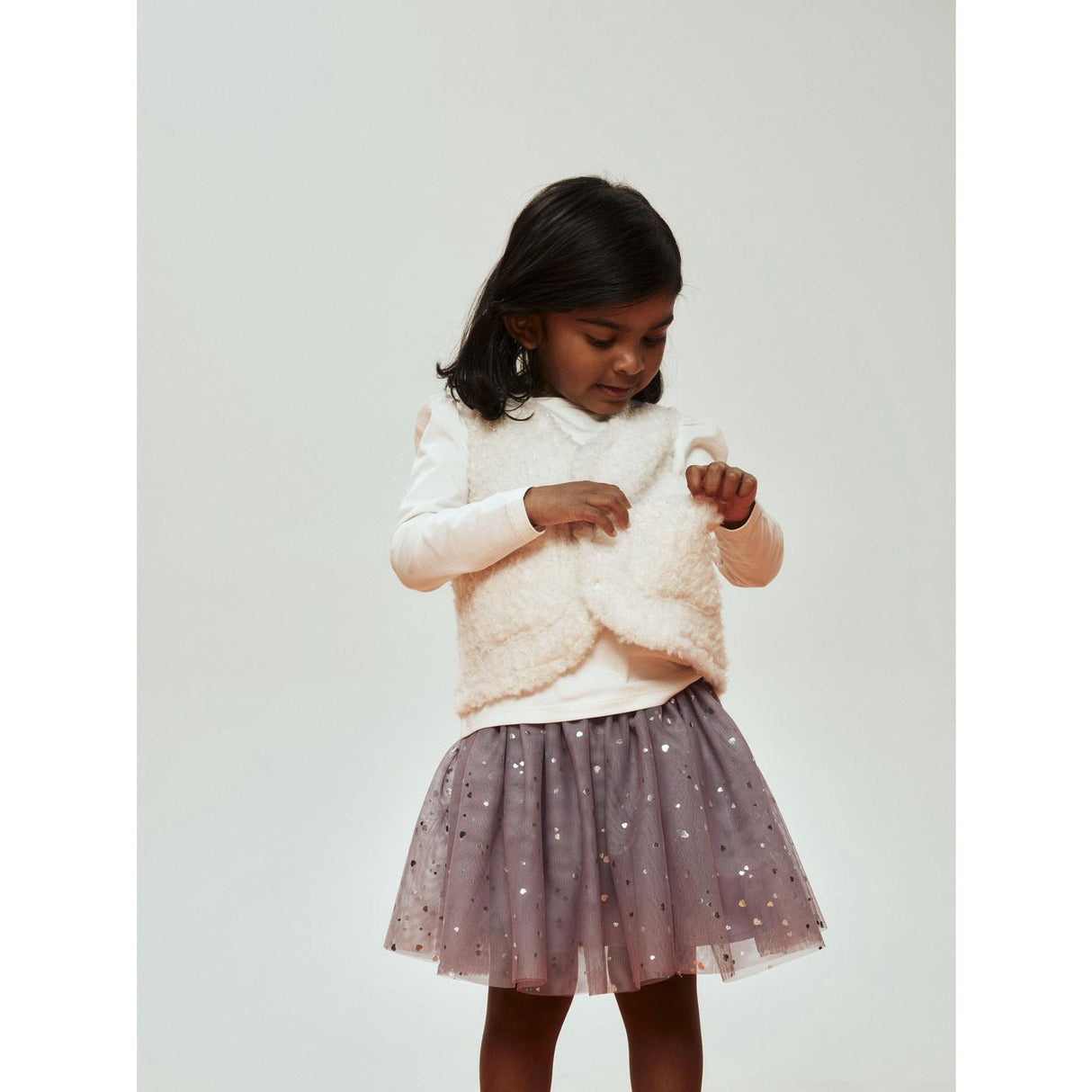 Name It Lavender Gray Silver Foil Nmfterana Tulle Skirt