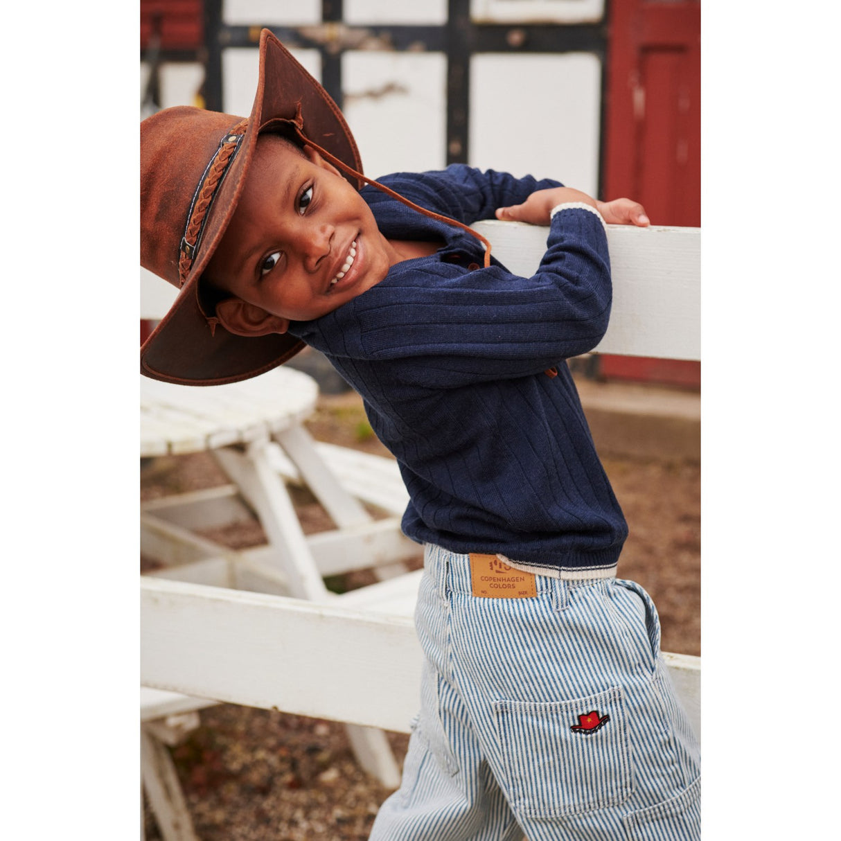 COPENHAGEN COLORS Denim Blue Stripe Y/D Stripe Twill Cargo Pants W. Adj. Waist