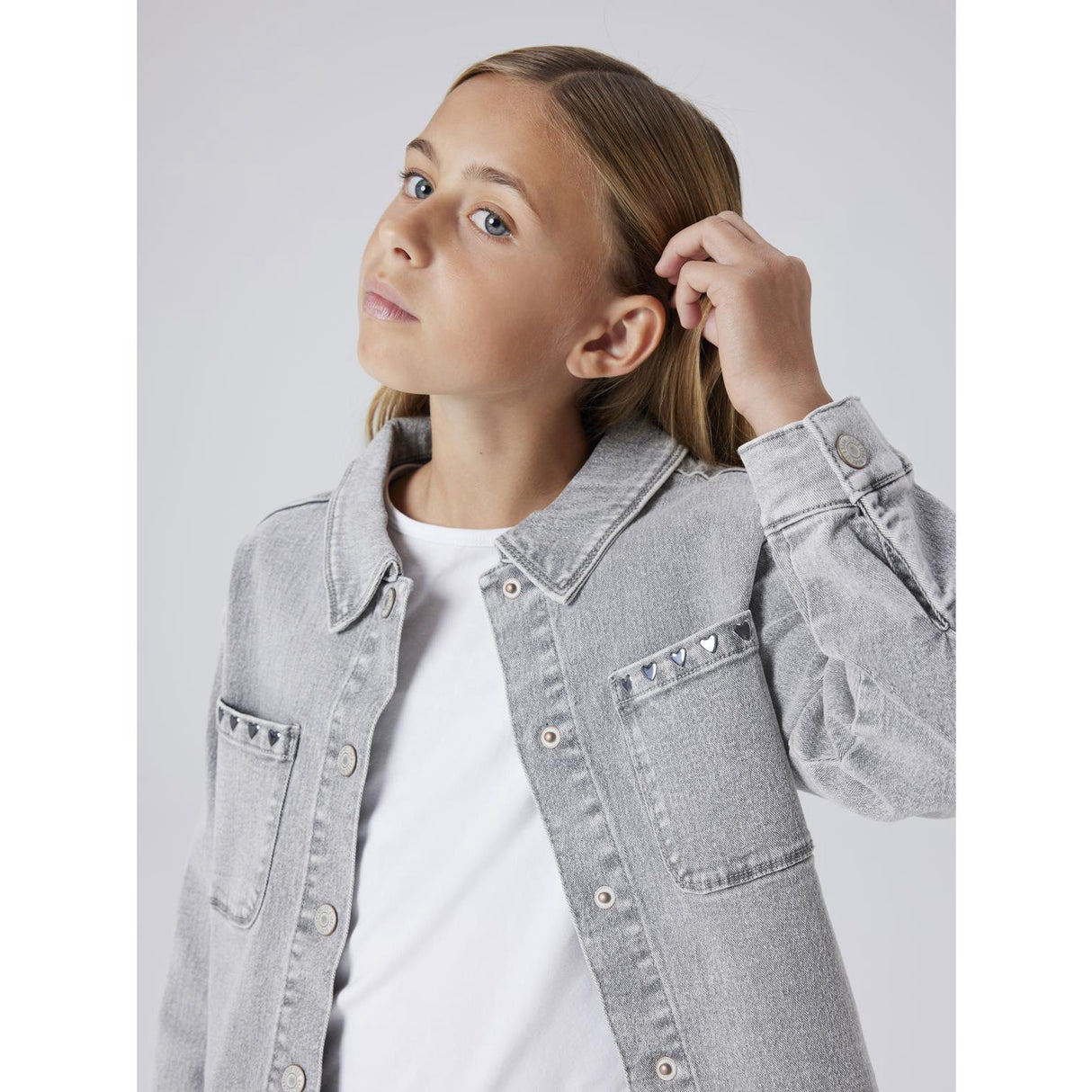 Name It Light Grey Denim Heart Studs Nkfeverlyn Dnm Schaket 5503-Ya N