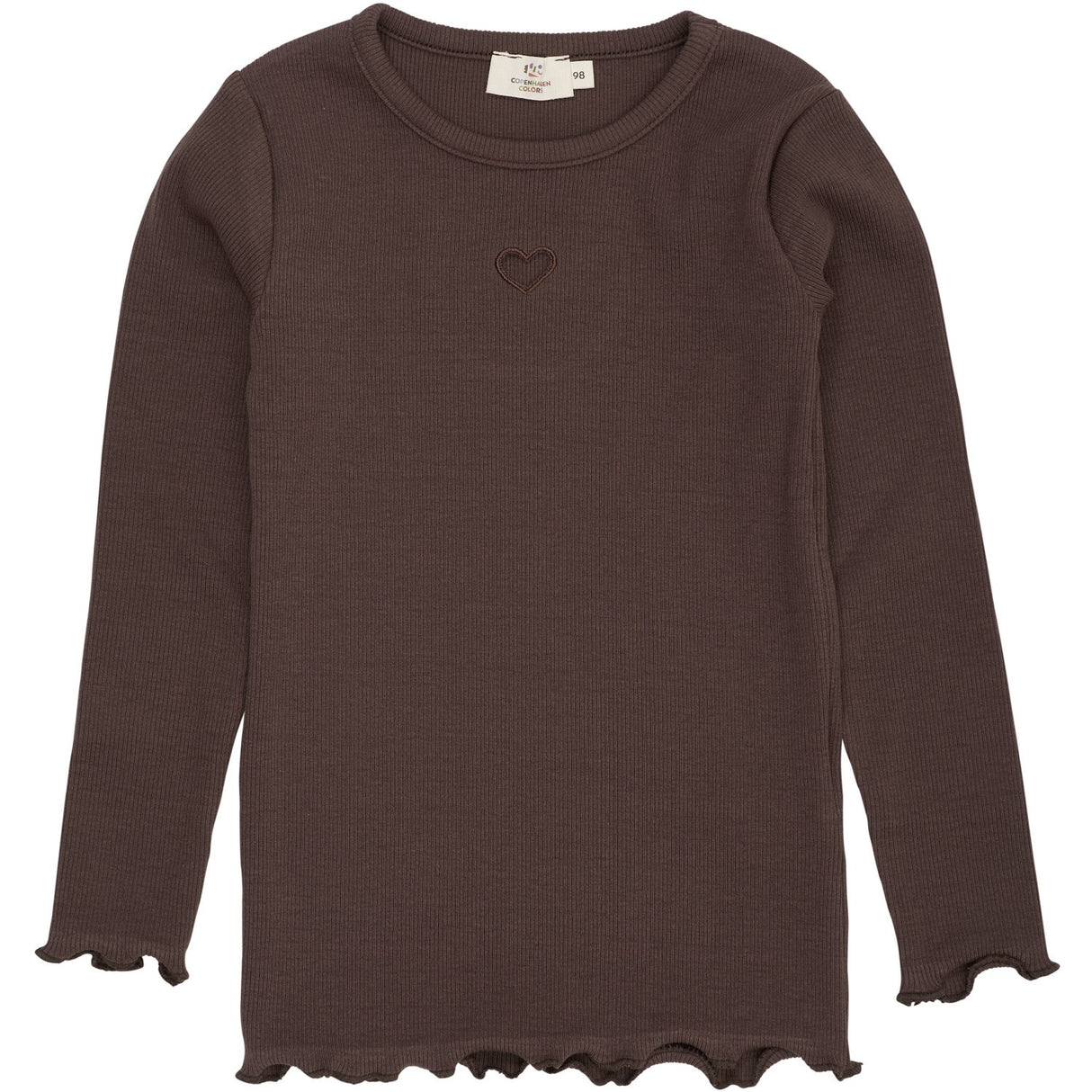 COPENHAGEN COLORS Dk Brown Modal Rib Ls Tee W. Heart Hole Pattern