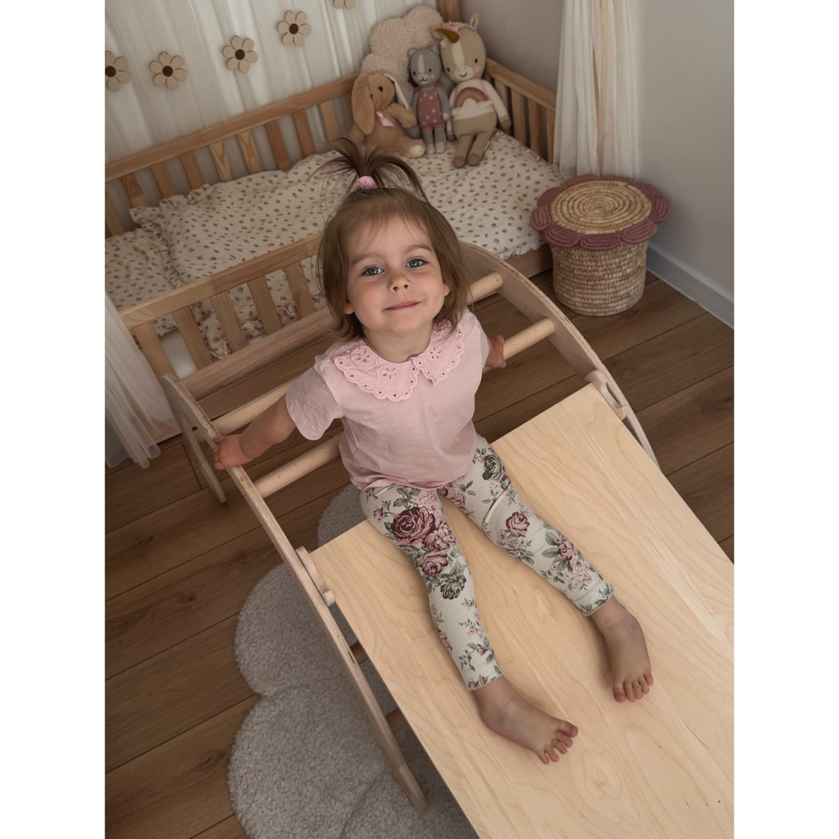Woobiboo Natural Montessori Wooden Rocker With Slide-Climber L