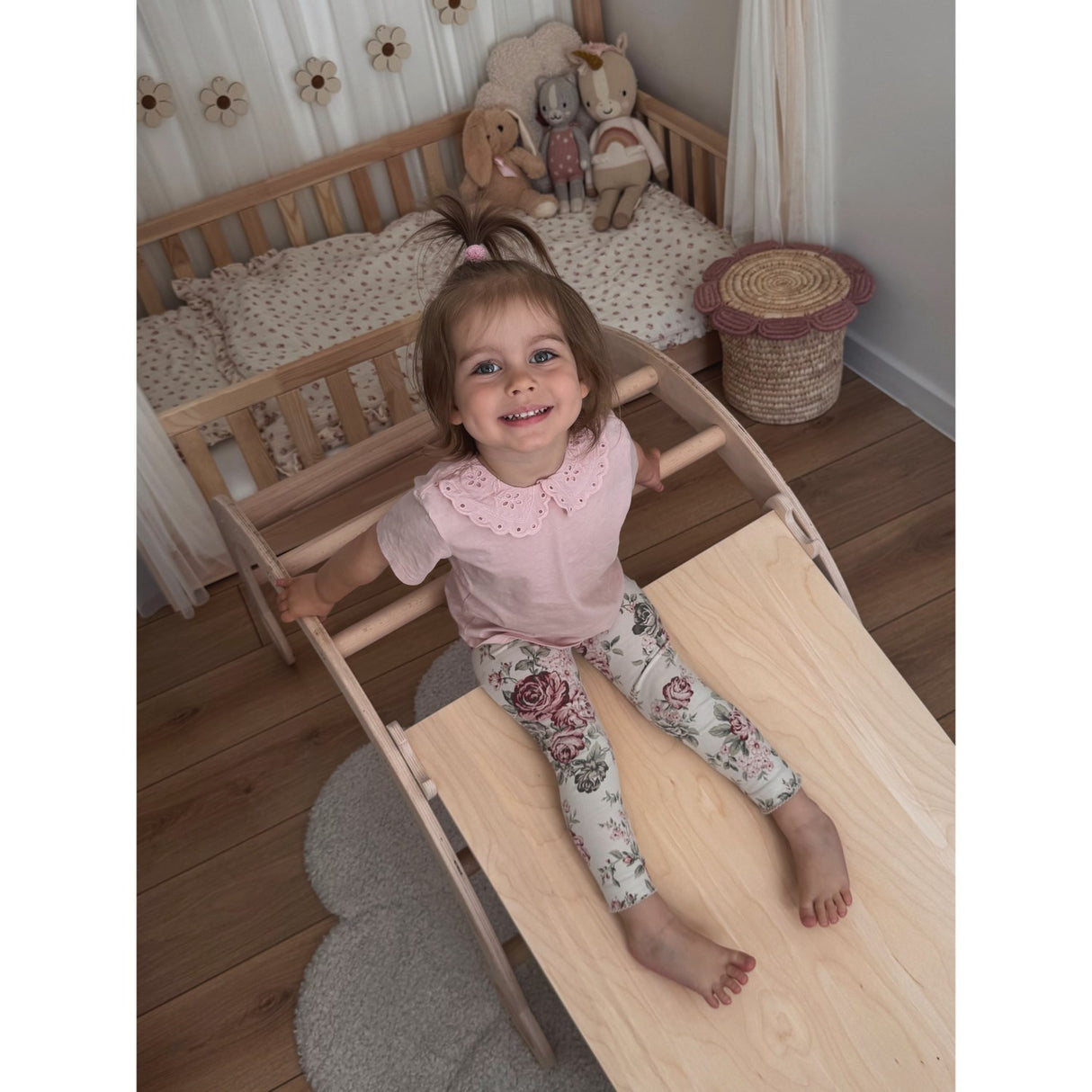 Woobiboo Natural Montessori Rocker With Beige Mattress And Slide-Climber L