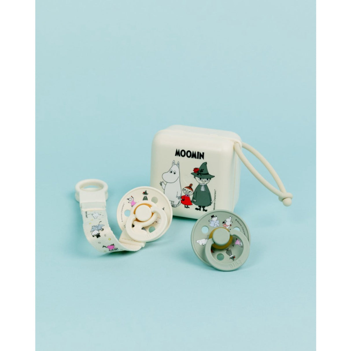 Bibs X Moomin Ivory/sage Colour Pacifier & Loop Clip Gift Set Latex