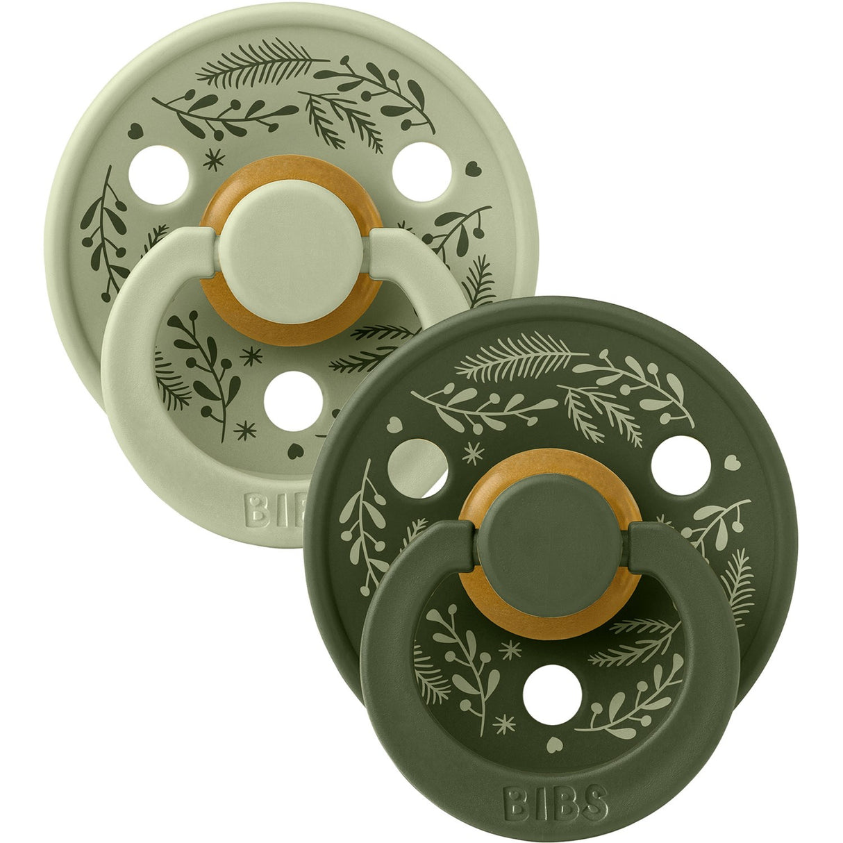 Bibs Sage/Hunter Green Pacifier Colour Holiday Leaf 2-Pack Latex