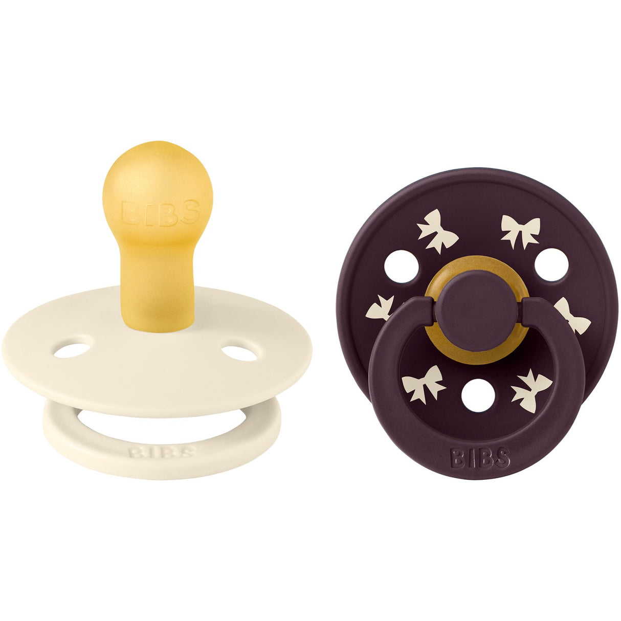 Bibs Ivory/Plum Pacifier Colour Holiday Bow 2-Pack Latex