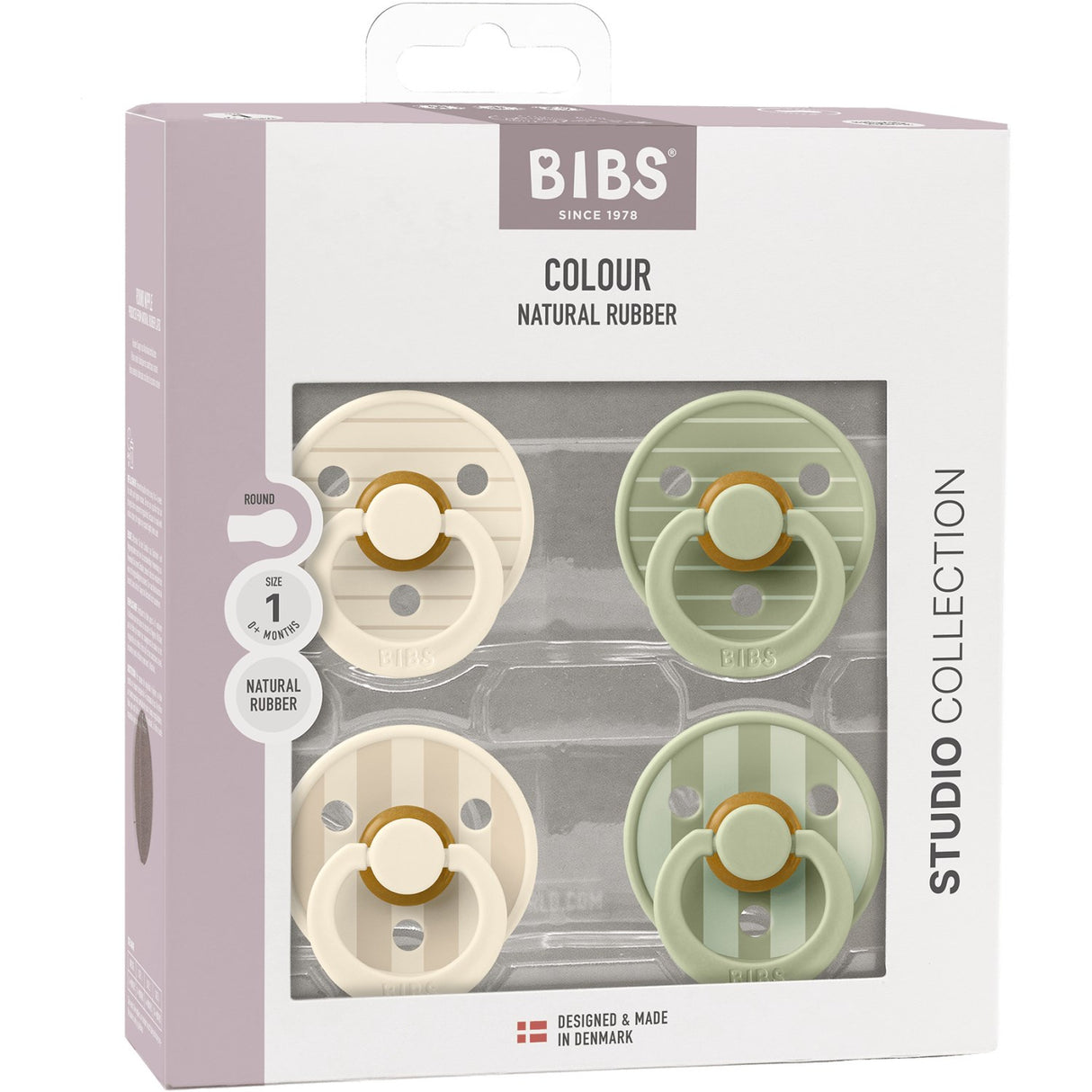 Bibs Pin Ivory Vanilla Mix/Pin Sage Mix Pacifier Studio Colour 4-Pack Latex