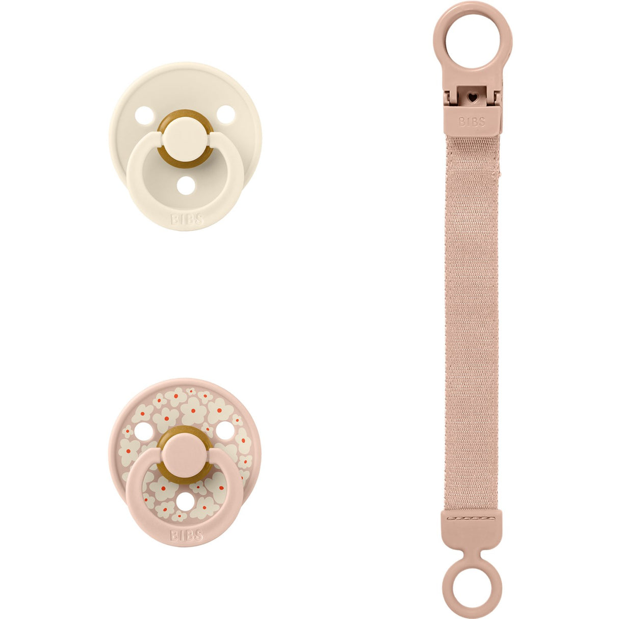 Bibs Blush Colour Pacifier & Loop Clip Gift Set Latex