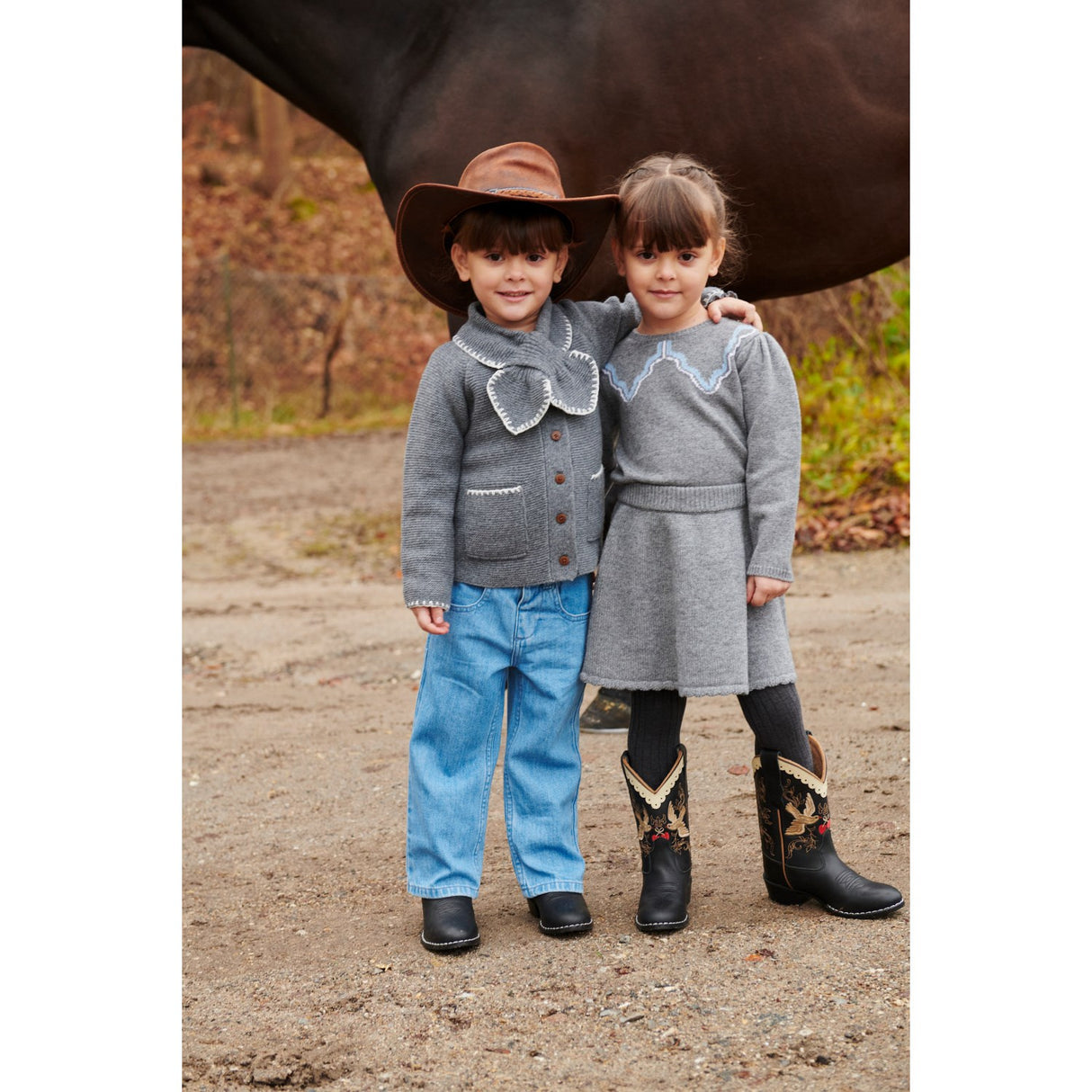 COPENHAGEN COLORS Dk Grey/Blue Comb. Cashmere Blouse W. Collar Deco