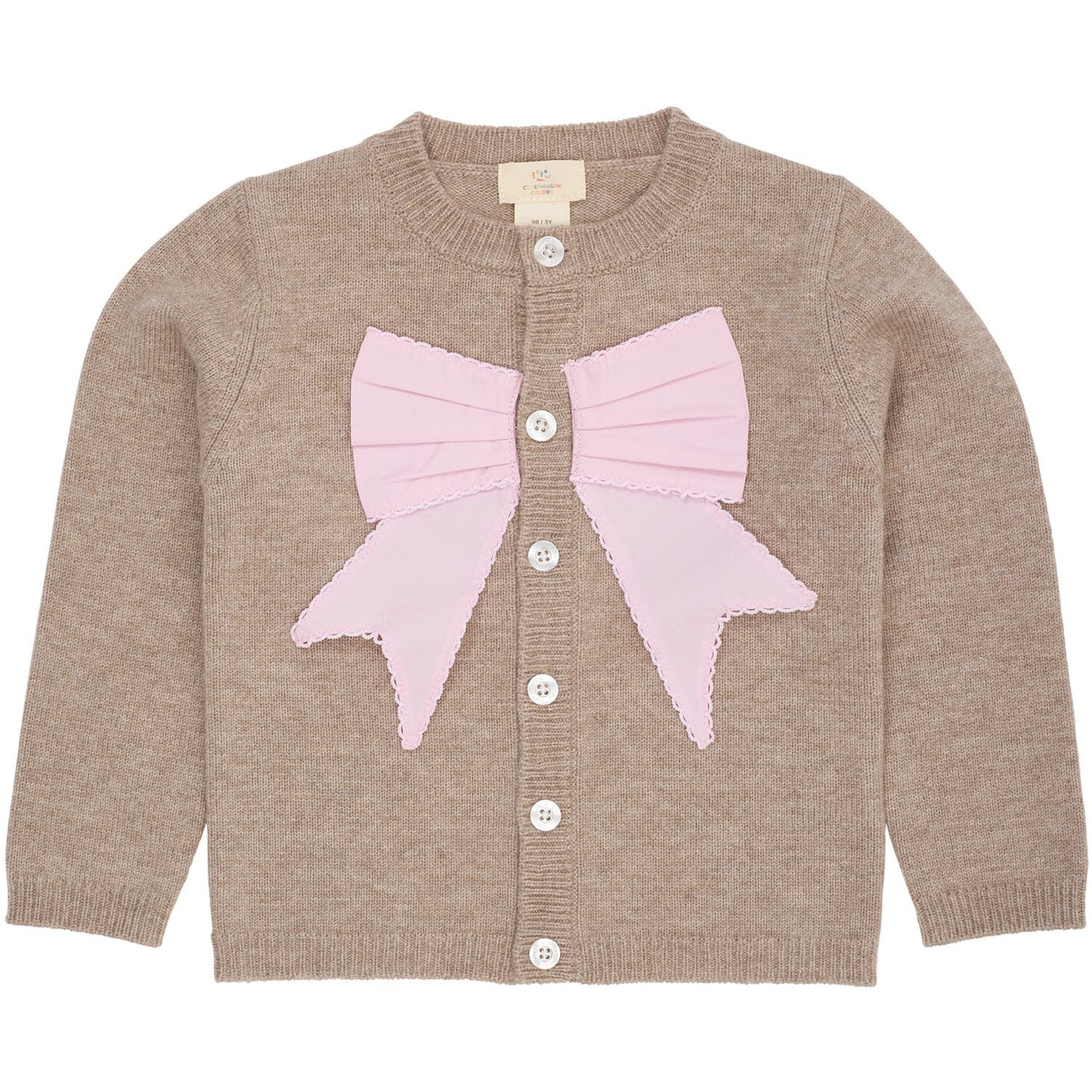 COPENHAGEN COLORS Sand/Lavender Comb. Cashmere Cardigan W. Poplin Bow