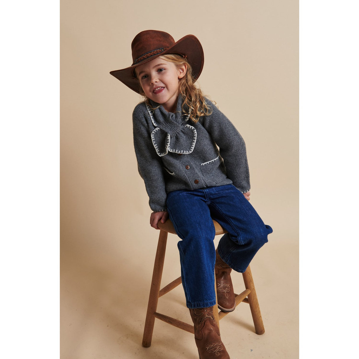 COPENHAGEN COLORS Dk Grey/Cream Comb. Lambswool Cardigan W. Collar