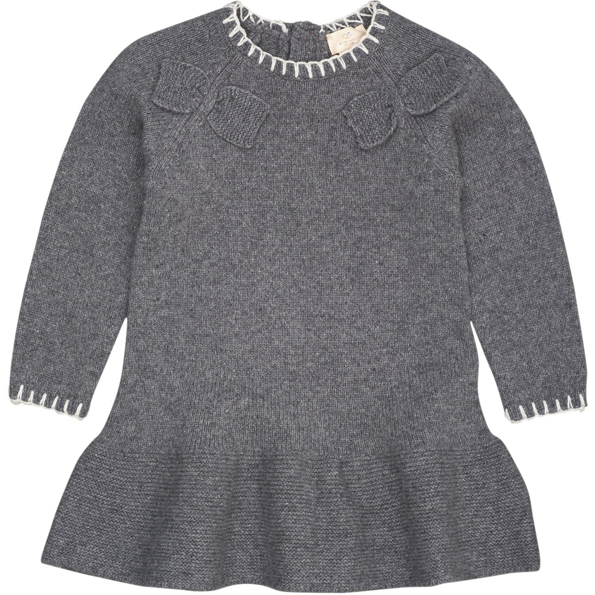 COPENHAGEN COLORS Dk Grey/Cream Comb. Lambswool Dress W. Bow