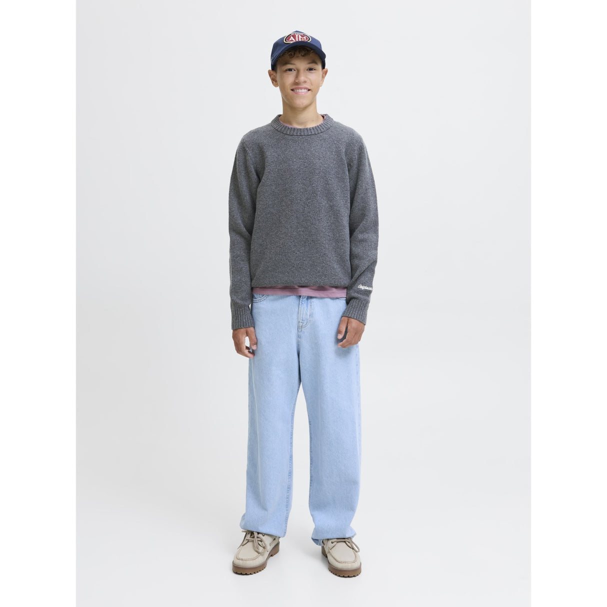 Jack & Jones Junior Dark Grey Melange Jornorrebro Knit Crew Neck Ln Jnr