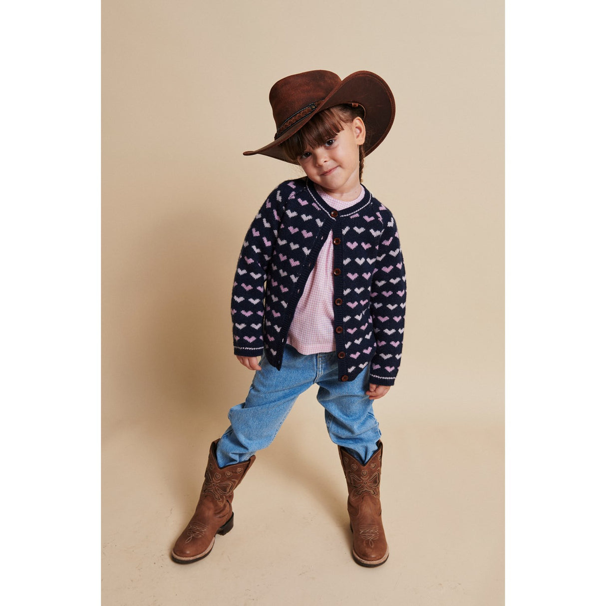 COPENHAGEN COLORS Navy/Bubblegum Comb Merino Heart Cardigan