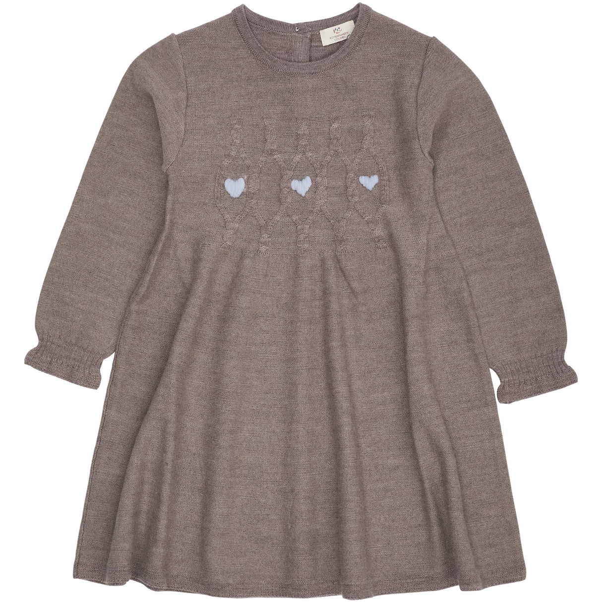 COPENHAGEN COLORS Natural Mel. W. Dusty Blue Heart Merino Ls Cable Dress W. Hearts