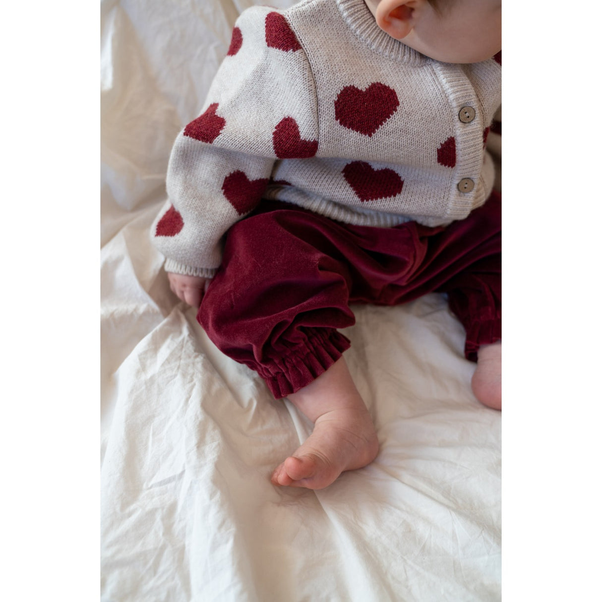 Wheat Offwhite Melange Jacquard Cardigan Hearts