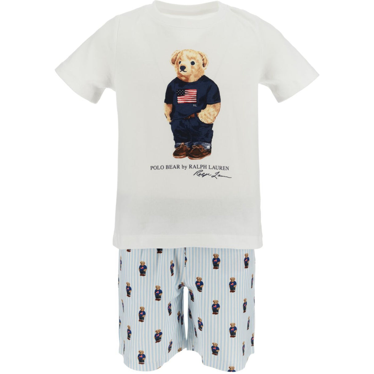 Polo Ralph Lauren White / Elite Blue Ss Bear Tee And Short Set