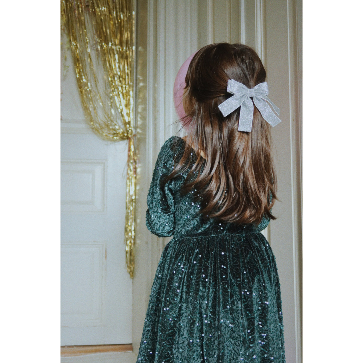Konges Sløjd Silver Glitter Velvet Double Bow Hair Barrette