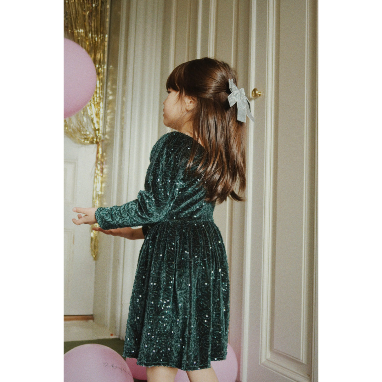 Konges Sløjd Silver Glitter Velvet Double Bow Hair Barrette