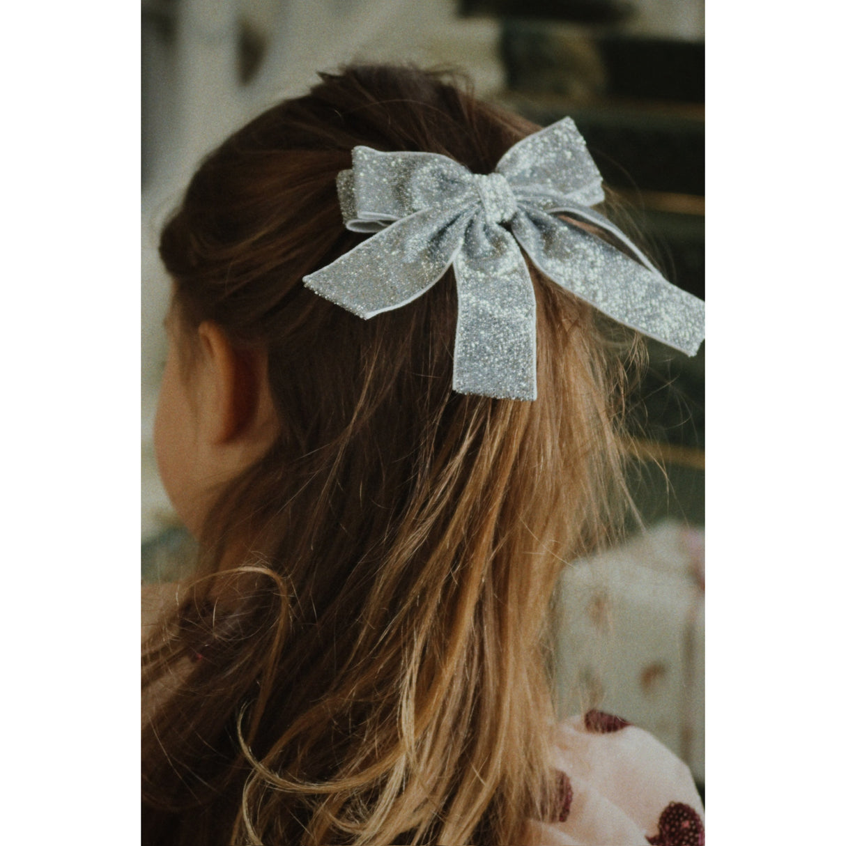 Konges Sløjd Silver Glitter Velvet Double Bow Hair Barrette