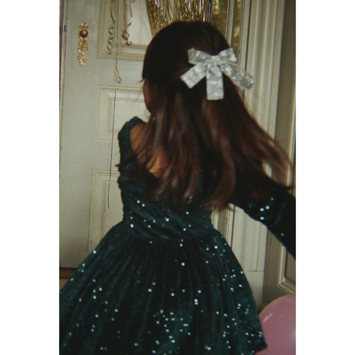 Konges Sløjd Silver Glitter Velvet Double Bow Hair Barrette