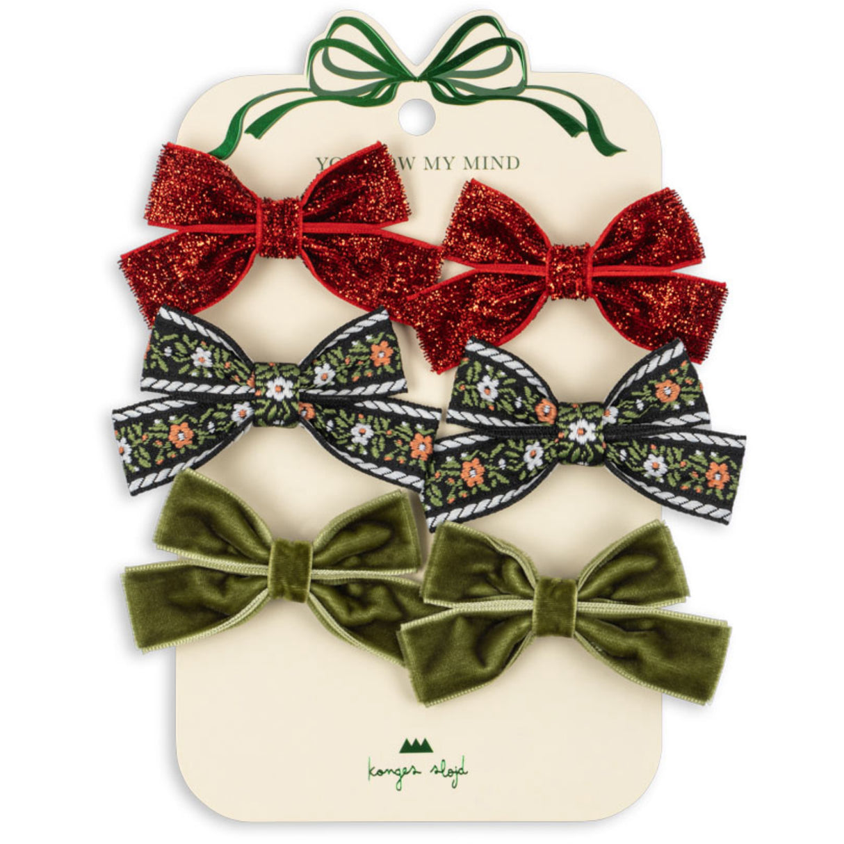 Konges Sløjd Red/Green 6 Pack Micki Bow Hair Clips