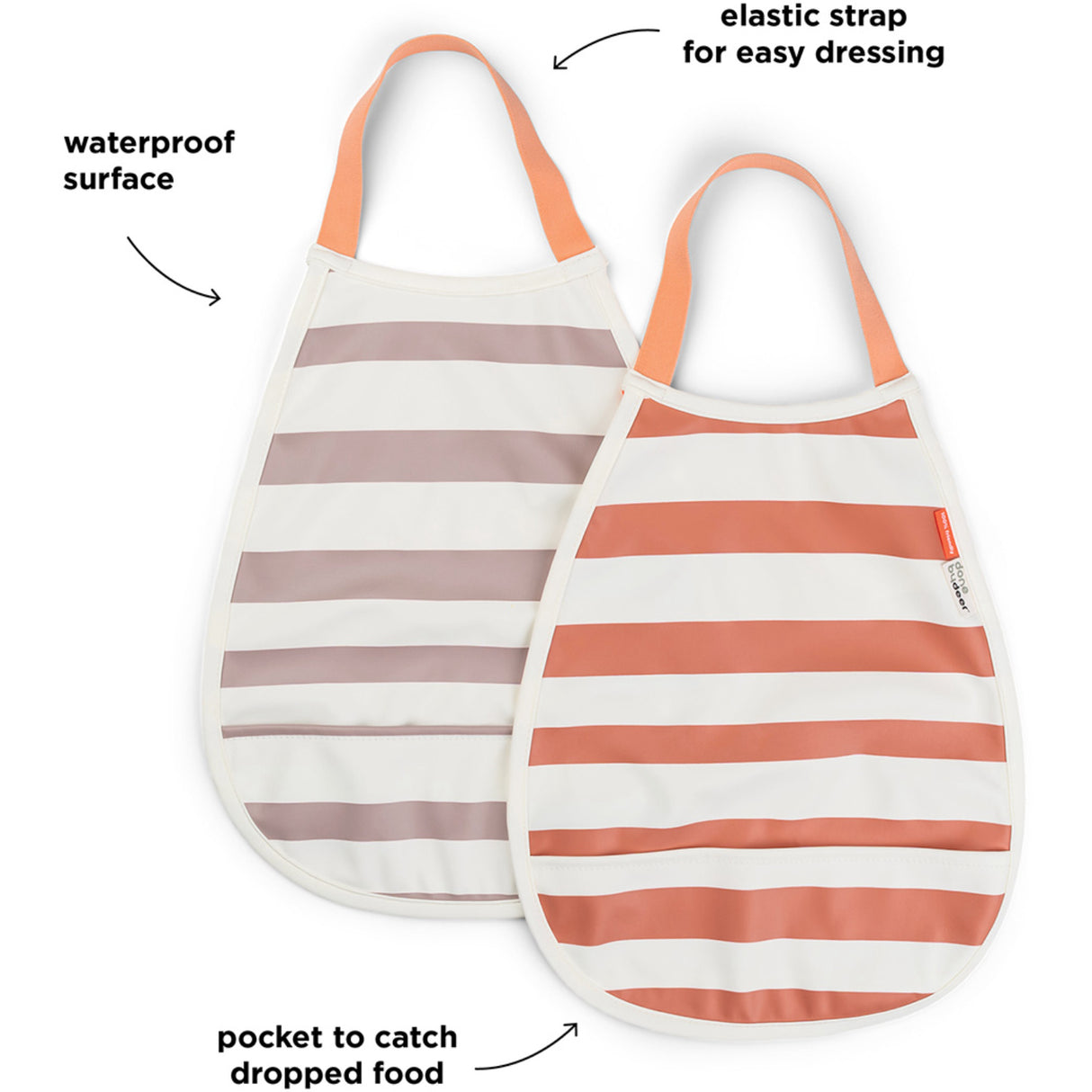 DonebyDeer Papaya/Powder Pull-Over Bib 2-Pack Stripes