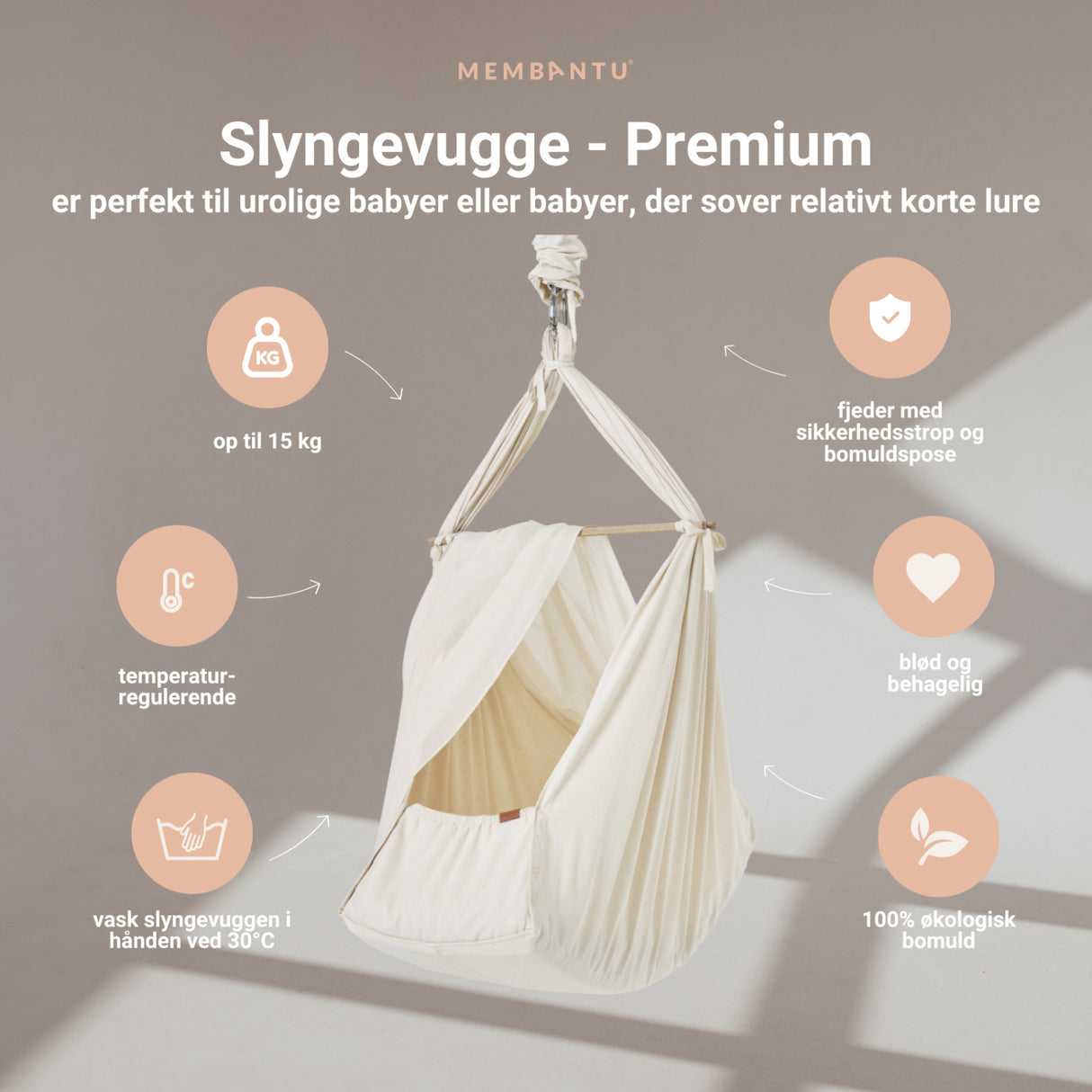 MEMBANTU Grey Organic Baby Hammock Premium