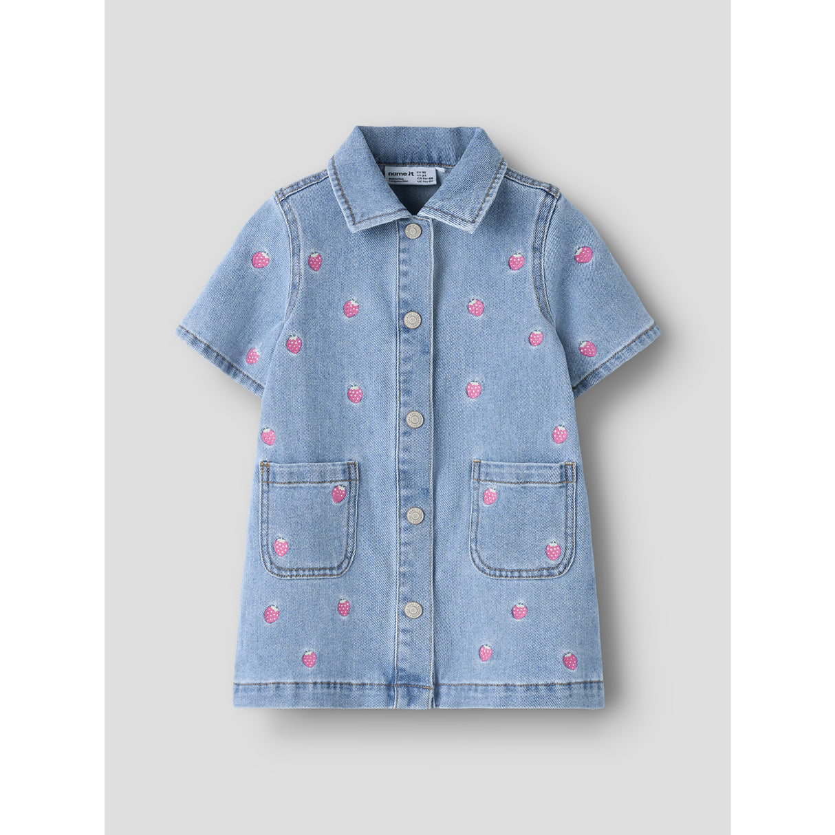 Name It Light Blue Denim Starwberry Nmflaila Ss Emb Dress 6202-Iz