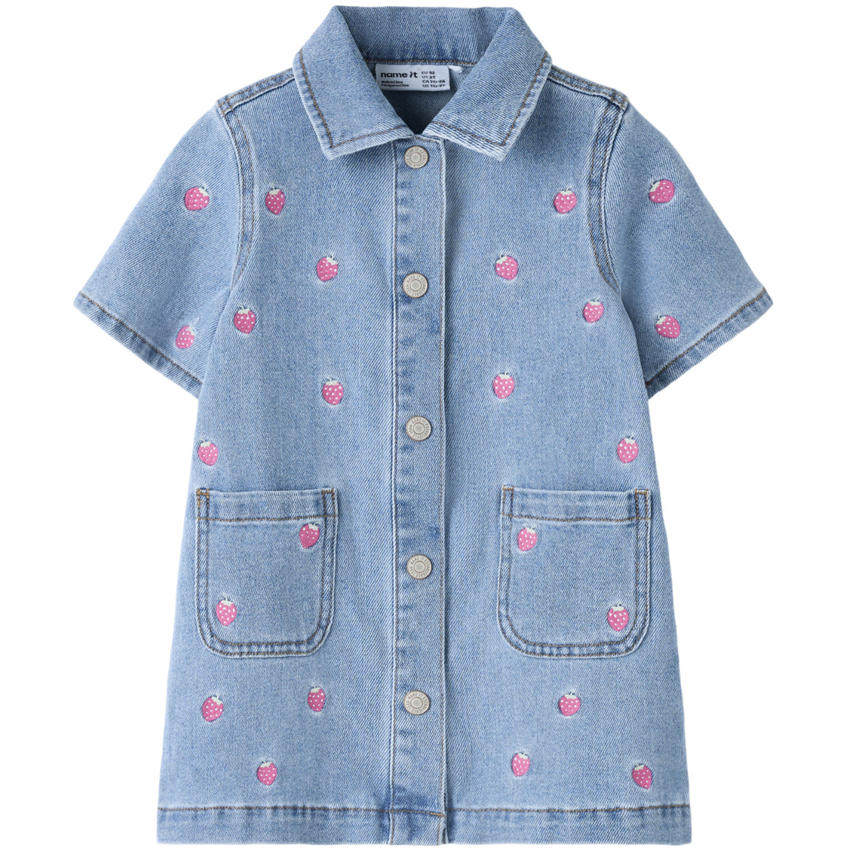 Name It Light Blue Denim Starwberry Nmflaila Ss Emb Dress 6202-Iz