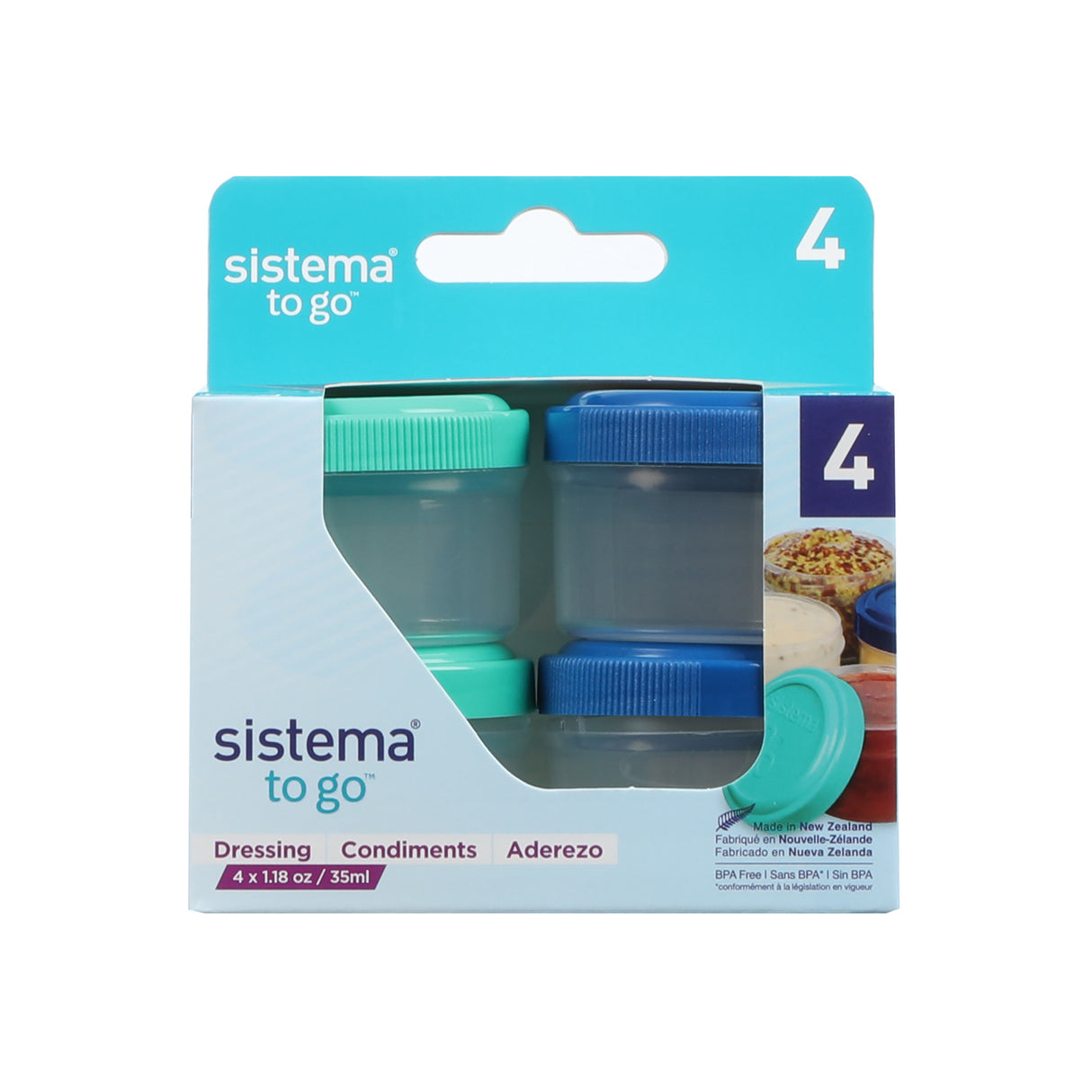 Sistema Ocean Blue & Minty Teal To Go Dressing Containers 35 Ml 4-Pack