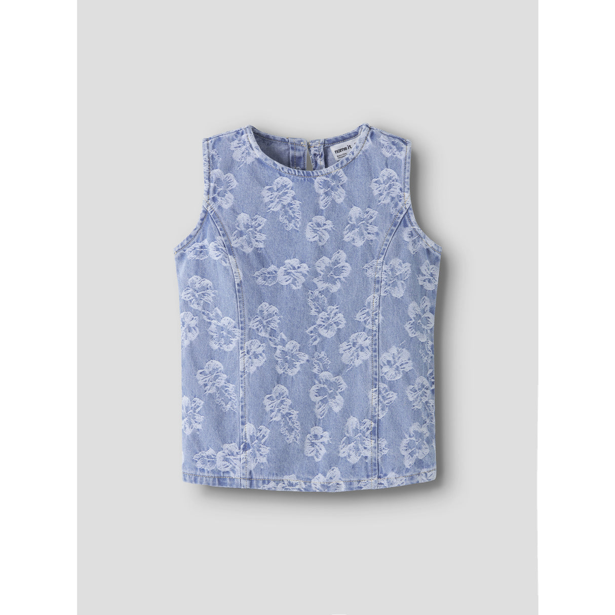 Name It Light Blue Denim Flowers Nkflucy Sl Dnm Jacq Top 2440-Ja H