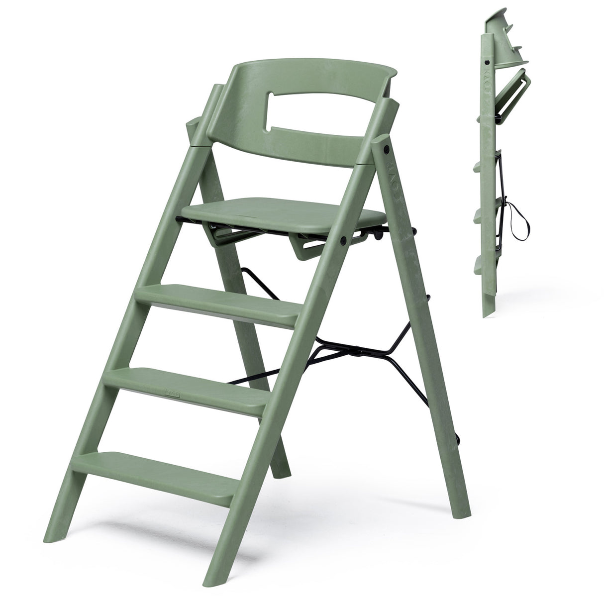 KAOS Mineral Green Klapp High Chair Recycled With KLAPP® Safety Rail & Tray Bundle