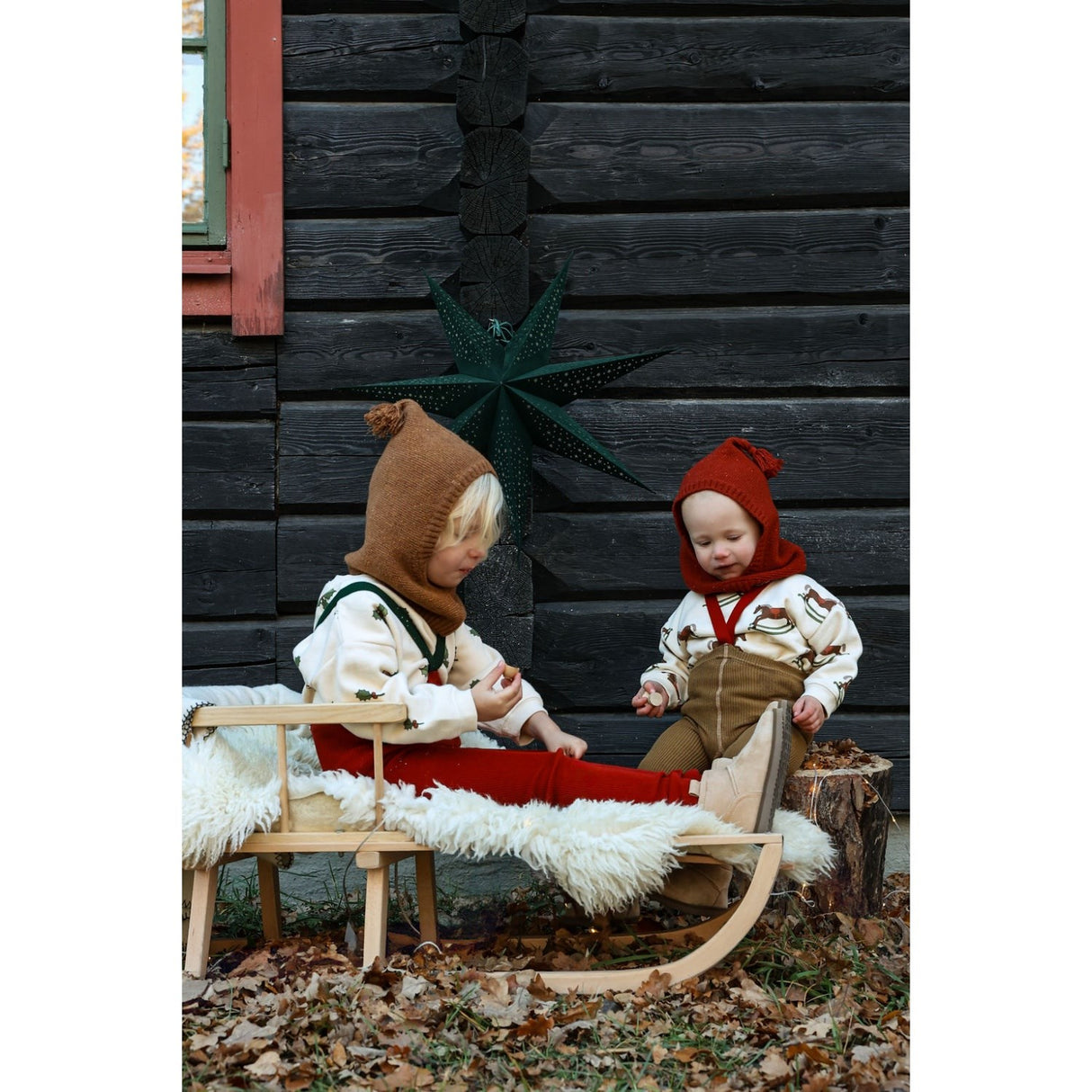 Silly Silas Maple Leaf With Dark Forest Green Footless Tights Christmas Edition